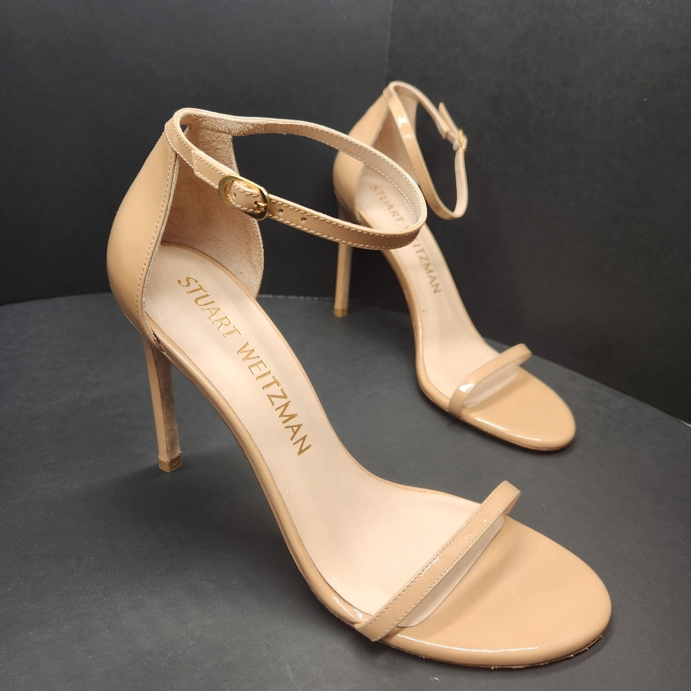 Stuart Weitzman Nudist sandals women's 10 beige patent leather luxury new $495
